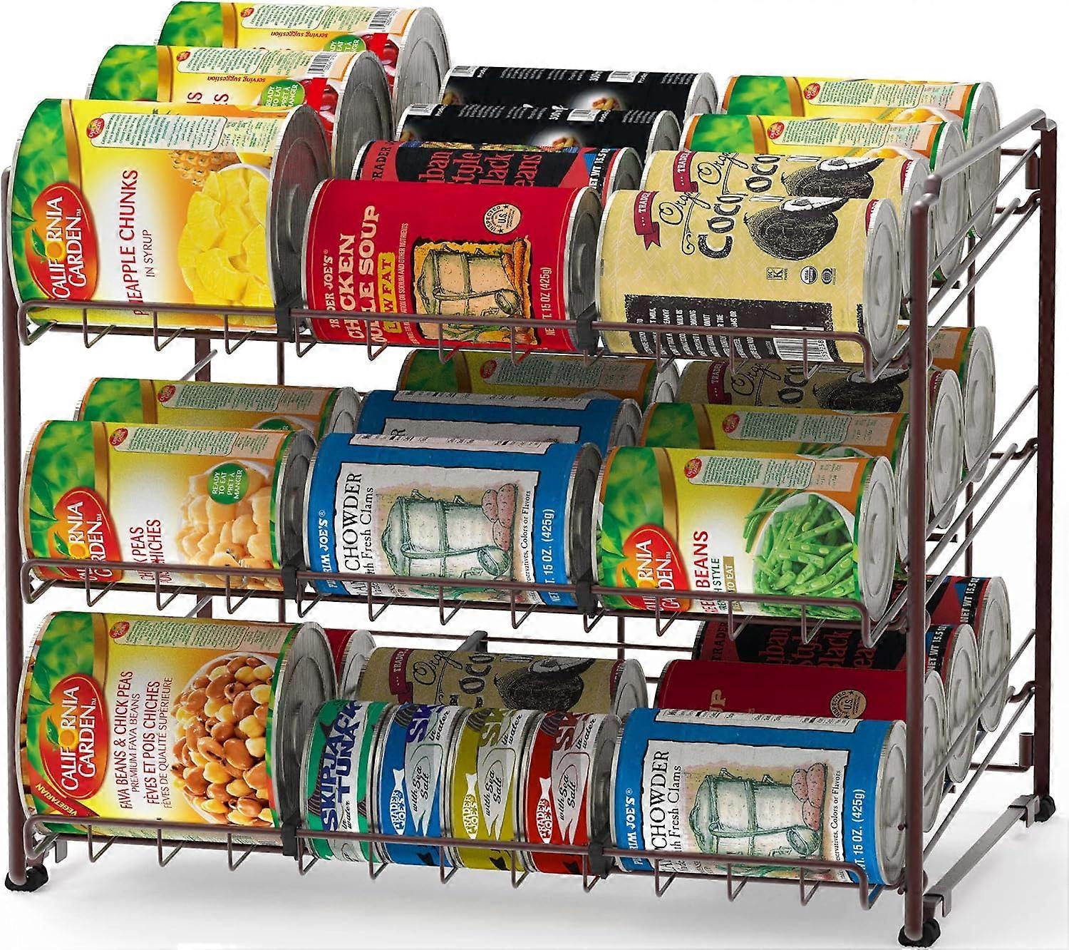 pleHouseware Stackable 3 Tier Can Rack Organiser for Kitchen and Pantry Organization, Silver Bronze