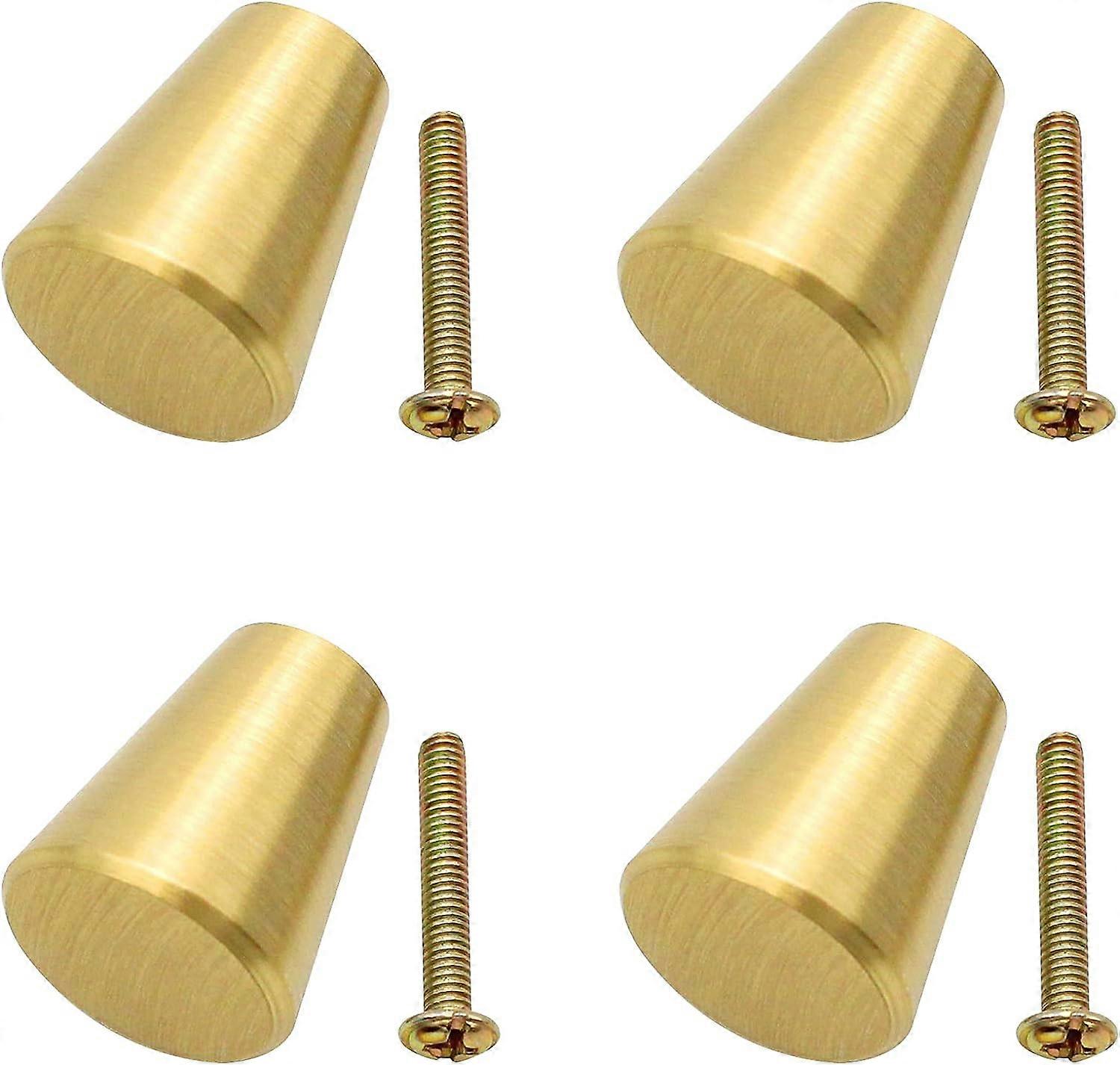 4 Pieces Solid Brass Cabinet Knobs Brushed Brass Cabinet Knobs Round Single Hole Small Handle Cabinet Knobs with Screws for Cabinets, Cupboards, Bathr