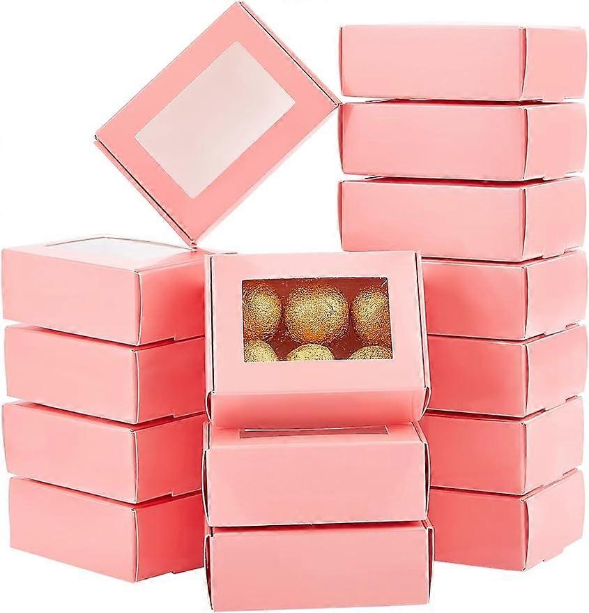20pcs Cookie Boxes with Window Mini Treat Boxes Pink Paper Box Rectangle Bakery Gift Boxes Christmas Box Soap Candy Boxes