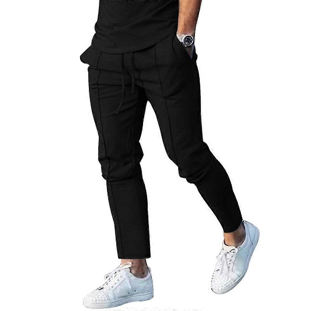 Men Solid Elastic Waist Drawstring Pants Sports Running Sweatpants Casual Trousers