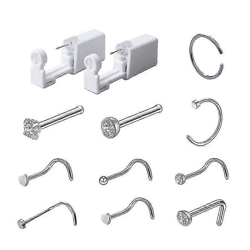 Nose Piercing Gun Kit Body Nasolabial Earring Piercing Tool Kit With 10pcs Silver Stud Earrings