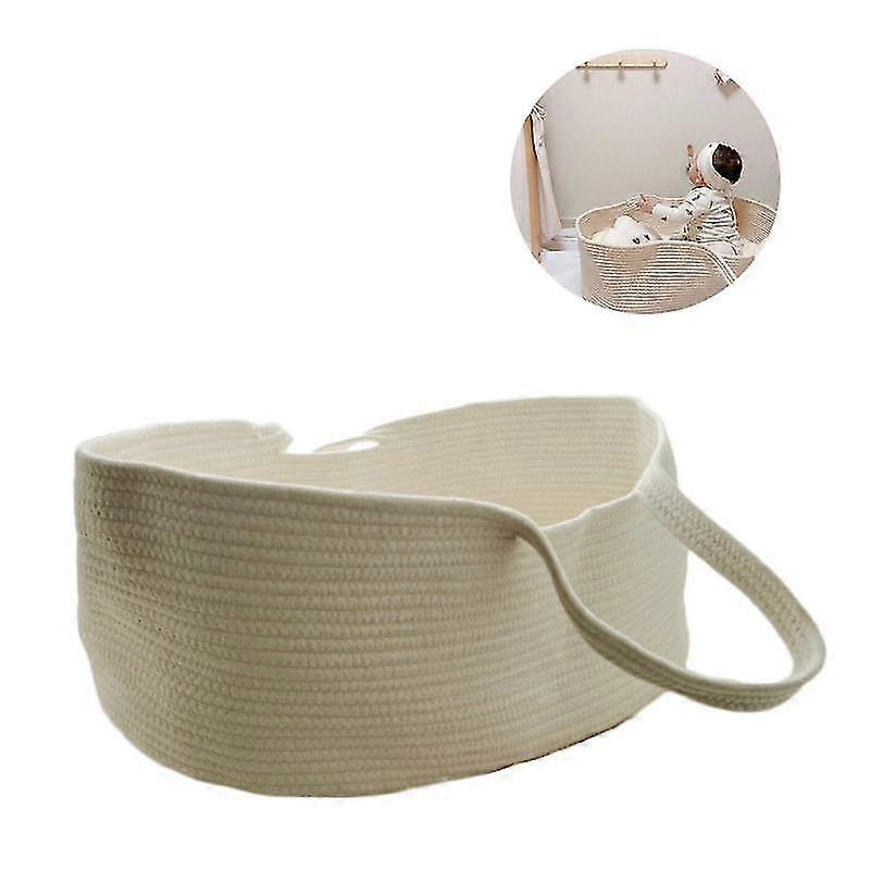 Panier pour bébé portable en corde de coton tissé, berceau pour bébé (blanc cassé)