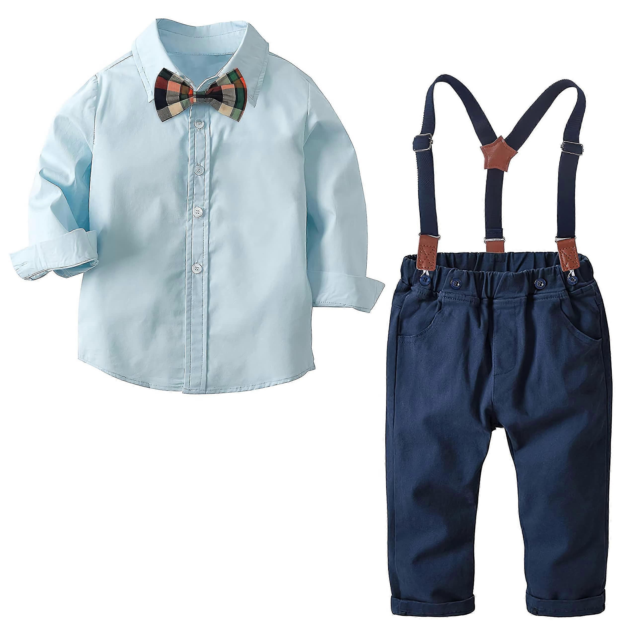 sets kids party suits 4pcs long sleeve bow tie shirts + suspender pant