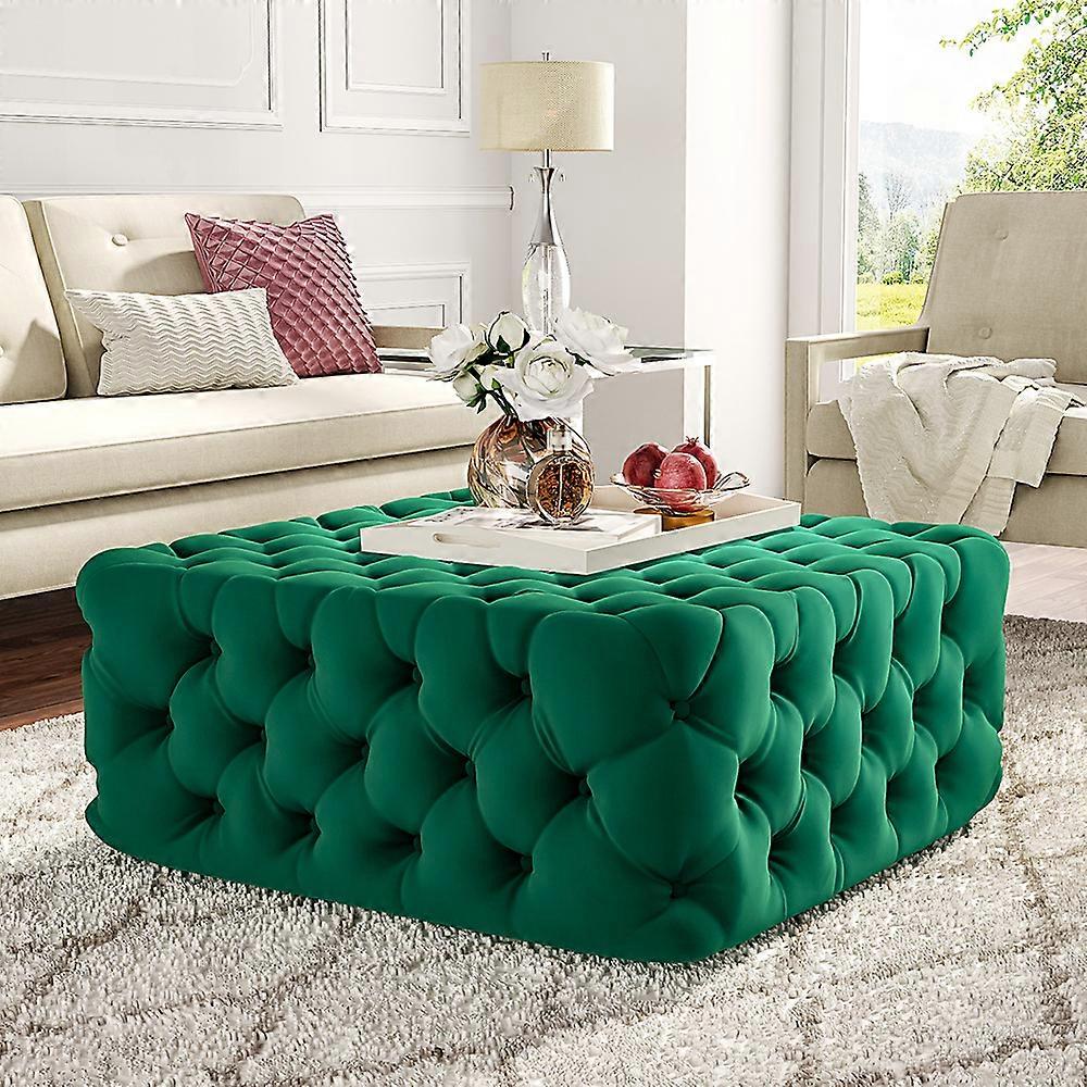 Square Velvet Ottoman Footstool Coffee Table,Green