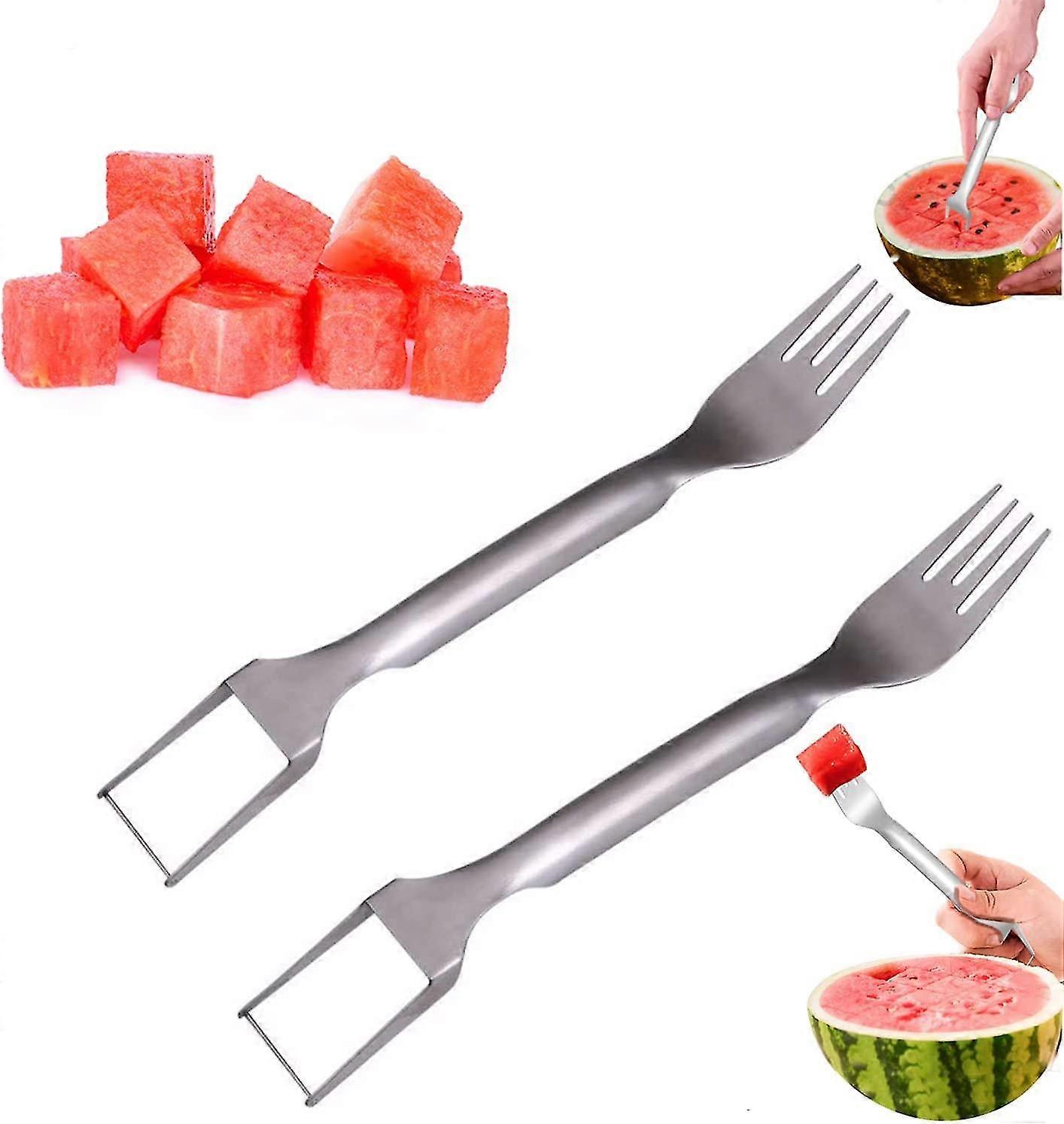 2pcs 2 in 1 Watermelon Slicing Knife, New Watermelon Slicing Summer Watermelon Fruit Cutting Fork, Double Ended Stainless