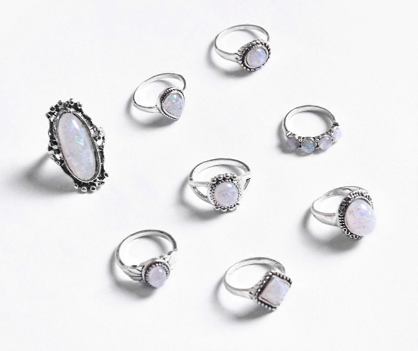 Vintage Boho Rings Crystal Rhinestones Joint Knuckle Stackable Ring Set (Style 8)
