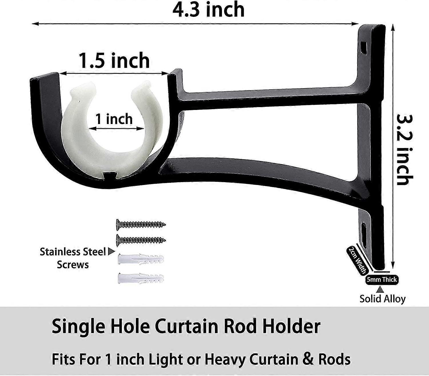 Curtain Rod Bracket, Side Mount Single Bracket For Curtain Rods Heavy Duty Curtain Rod Hooks