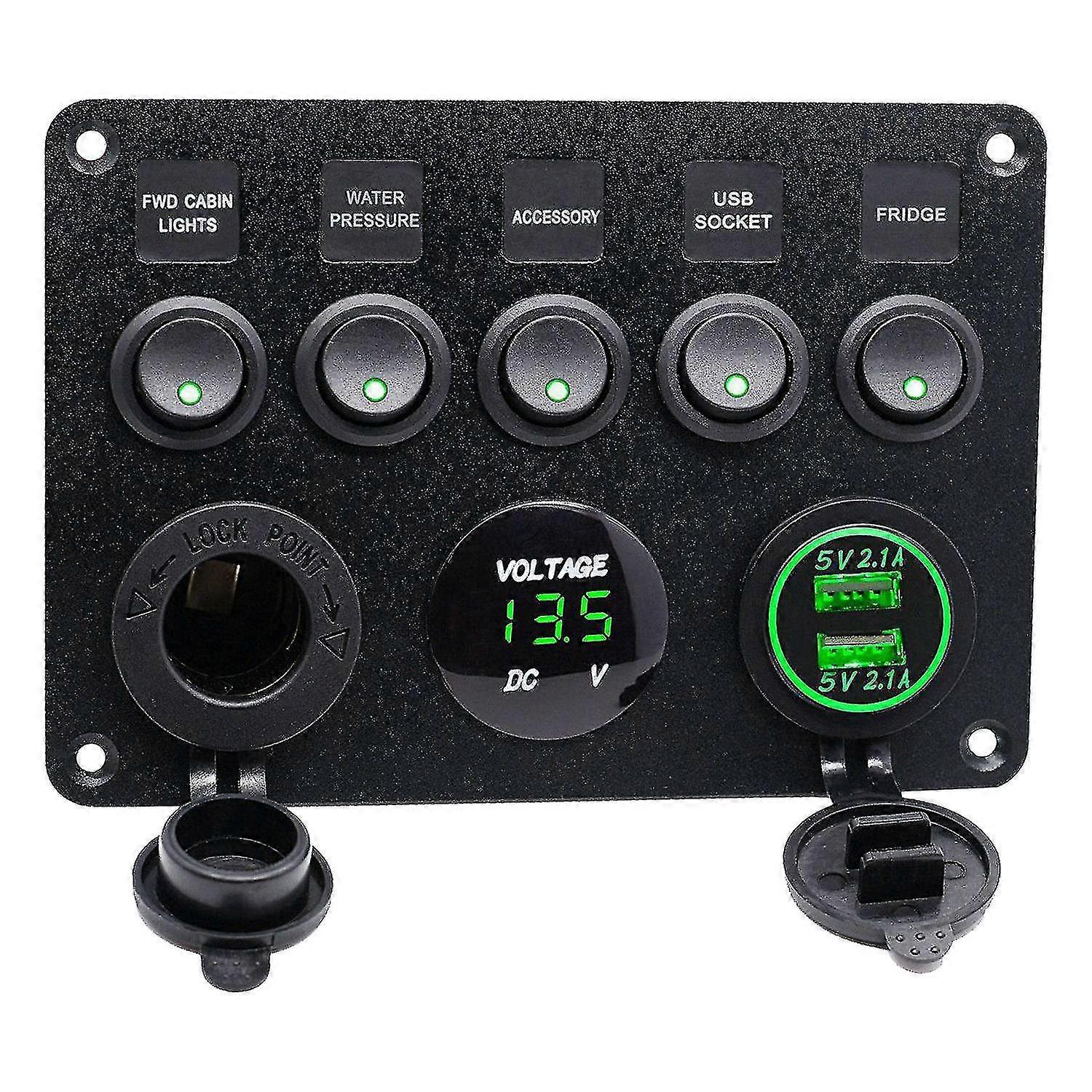 5 Gang 12v/24v Inline-fuse Box Led Switch Panel Dual Usb Car Boat Truck Camper