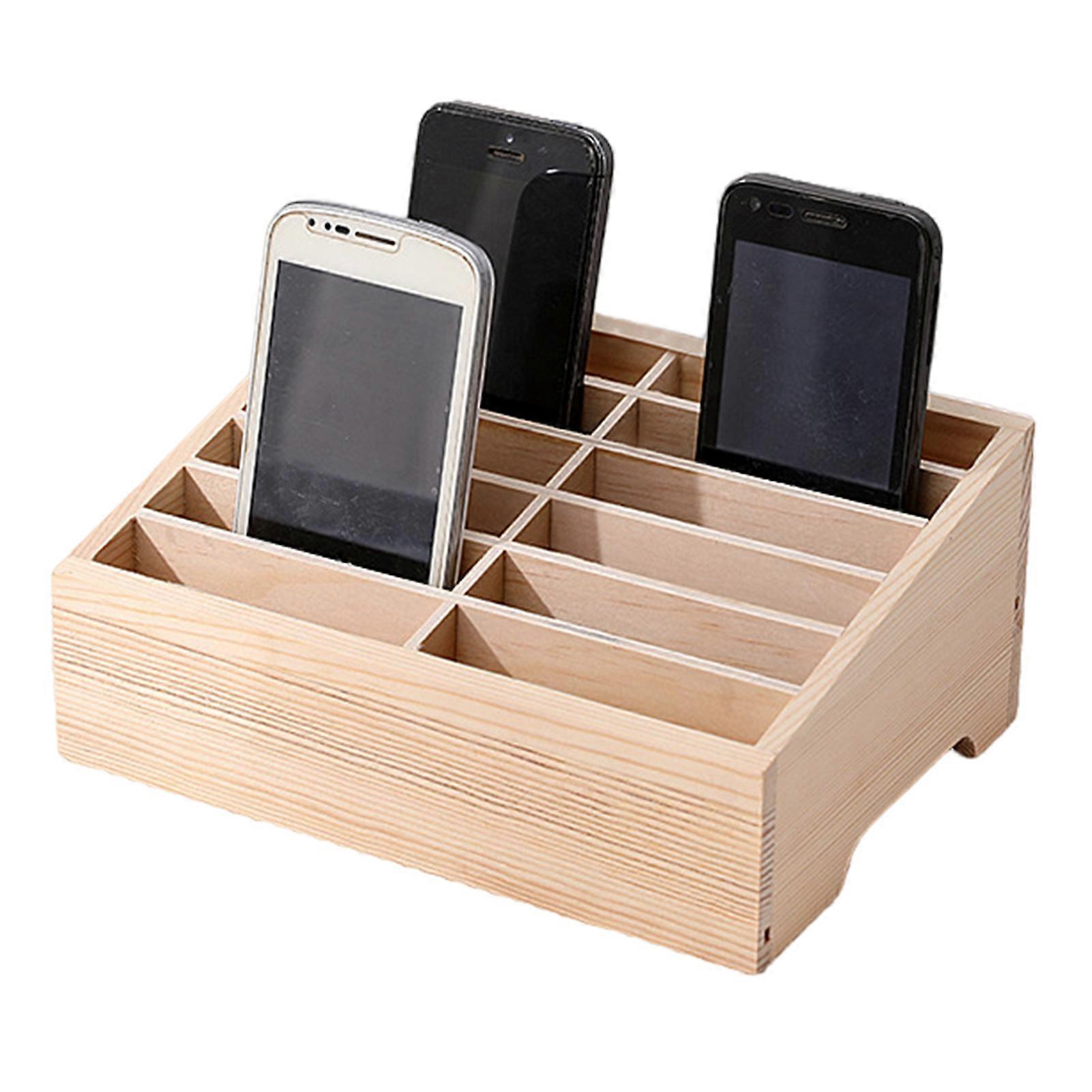 12/16Grids Wooden Cell Phone Holder Eco-Friendly Free Standing Design Desktop Organizer Phone Display Rack Storage Box