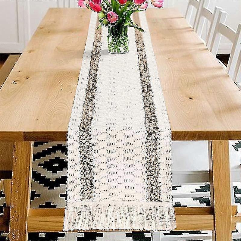 Macrame Table Runner, Cream Beige Boho Table Runner With Tassels