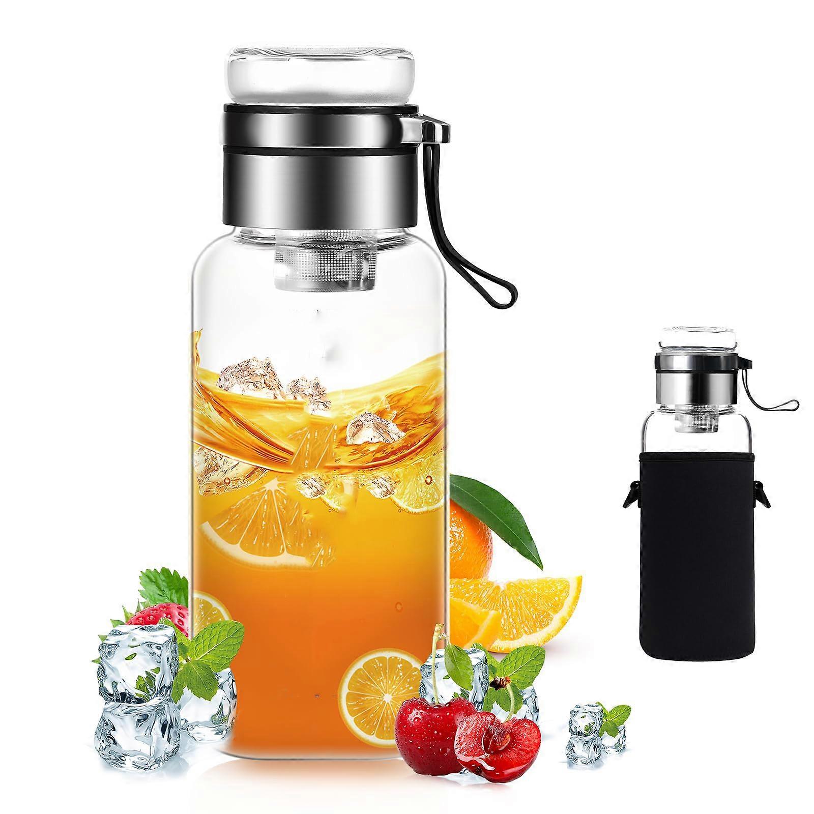 Vidro de Vidro 1 litro /1l - Vidro de Trinkflasche com Neoprenhlle - Vidro com Tecido de Couro, Vidro de Vidro com Vidro de Cor