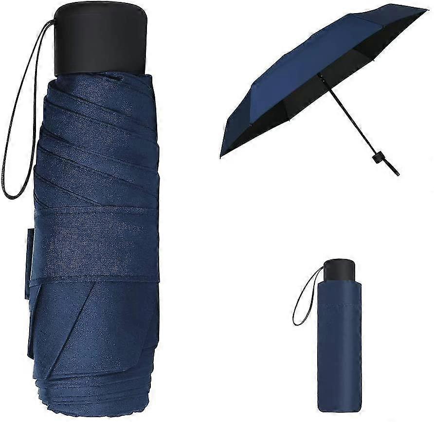 Mini reseparaply. Svart kompakt hopfällbart paraply. Liten lättvikt