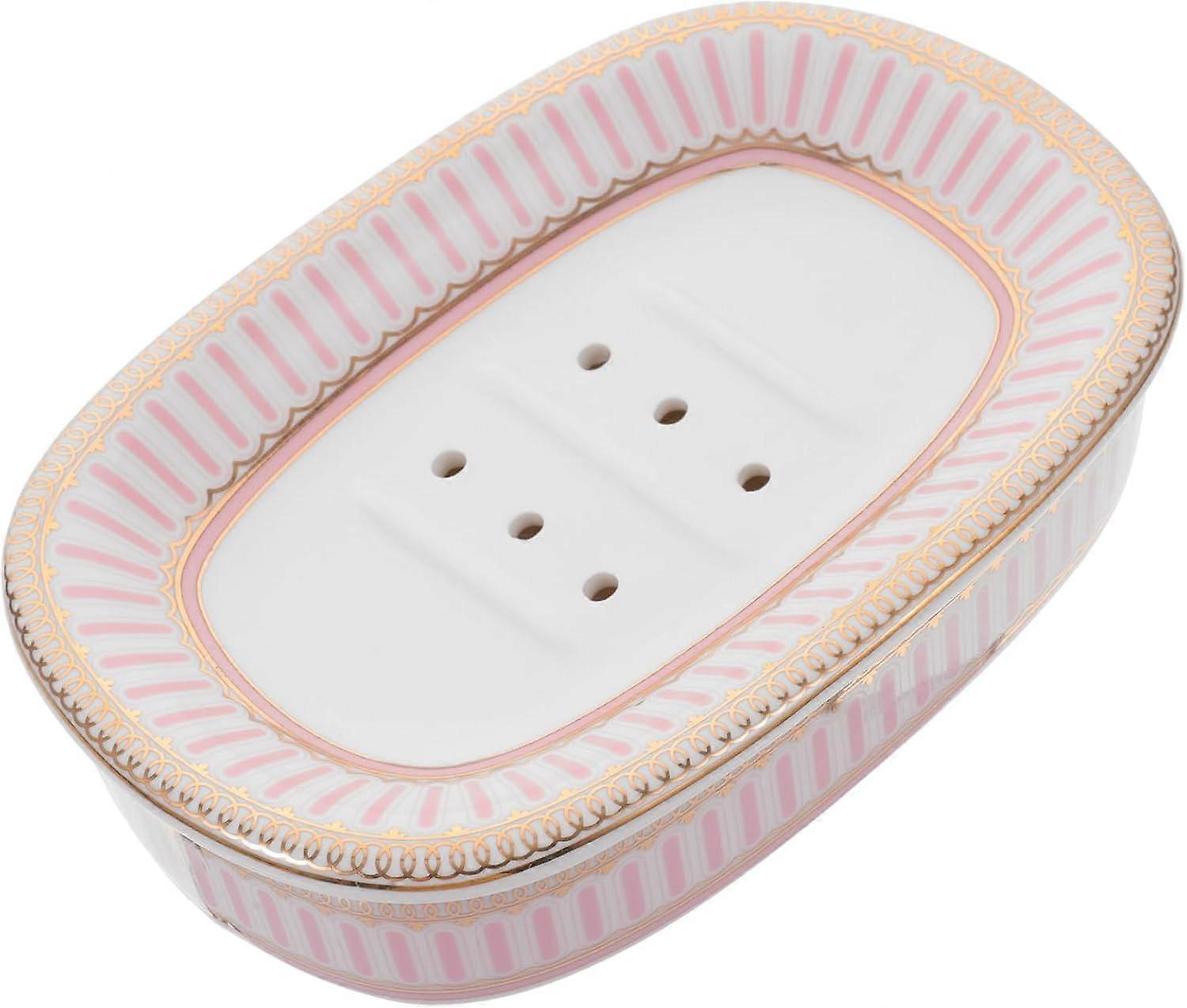 Ceramic Soap Dish - Printed Soap Holder for Bathroom - Portable Bathtub Soap Box - Decorative Soap Container and Storage Box - Pink Soap Organizer