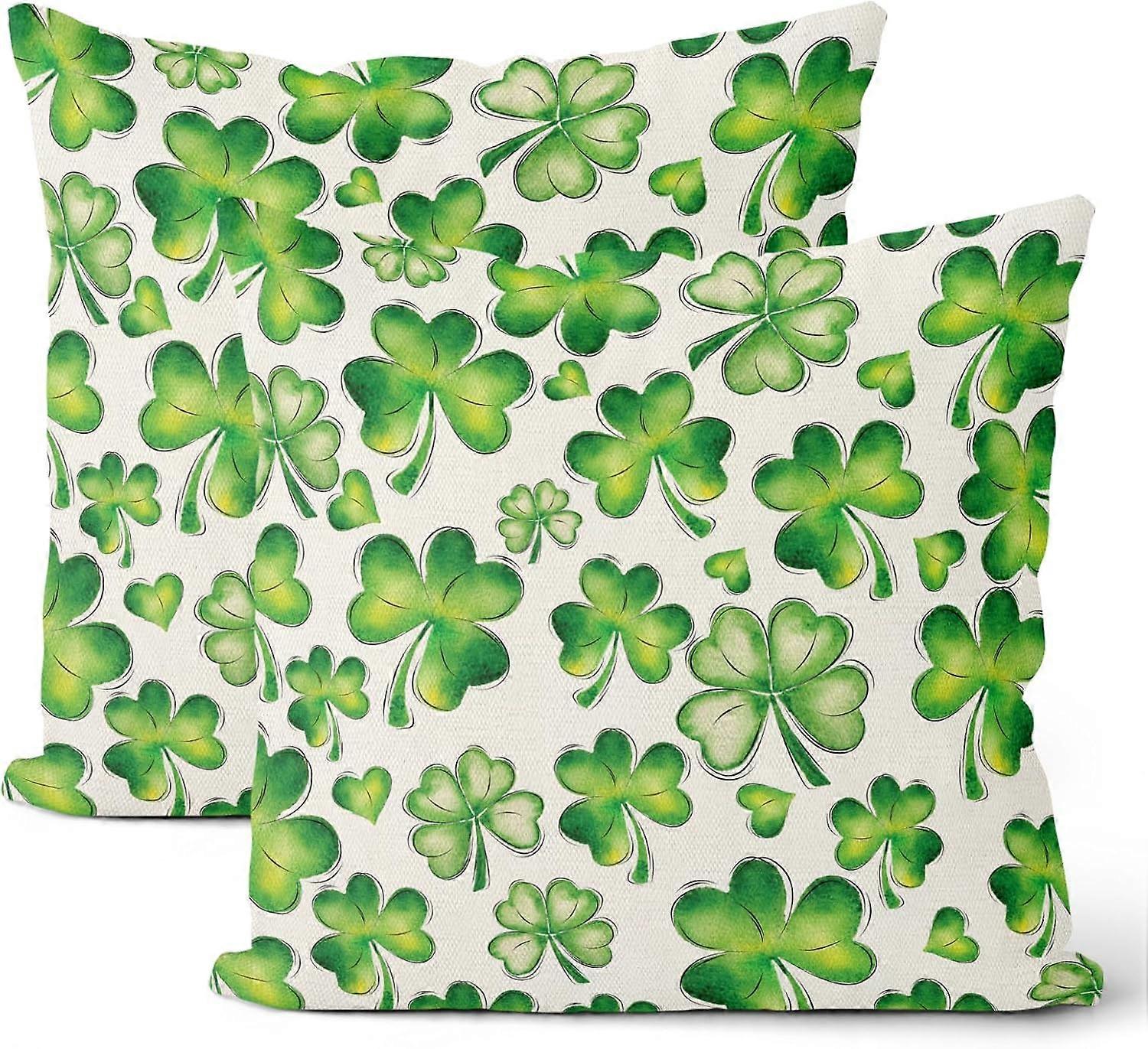 St Patricks Day Pillow Covers 18x18 Set of 2, Lucky Clover Throw Pillow Covers Green Shamrock Decorative Cushion Case St Patricks Day Decor for Home C