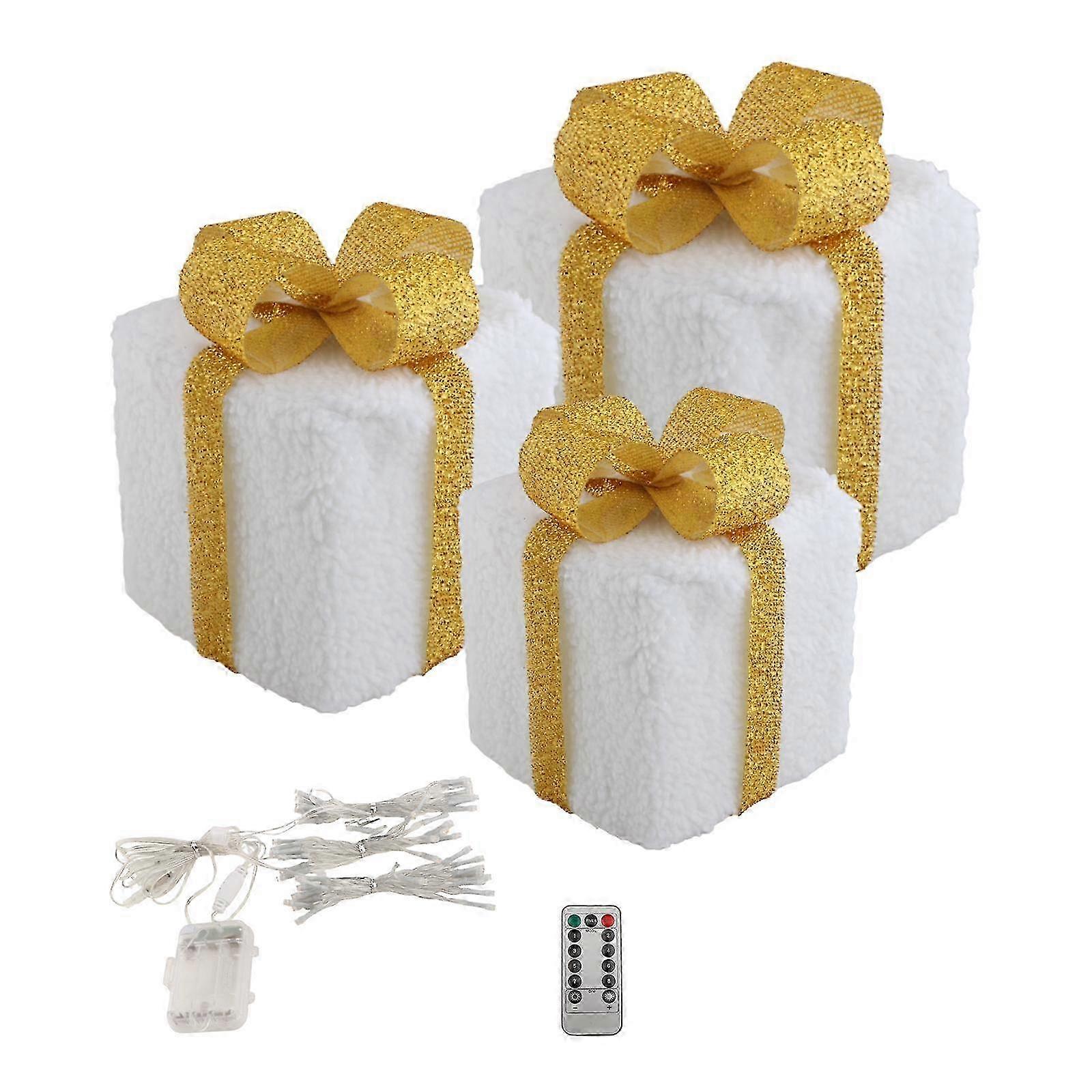 Set of 3 Christmas Lighted Gift Boxes Christmas Decorations for Outdoor Yard Warm