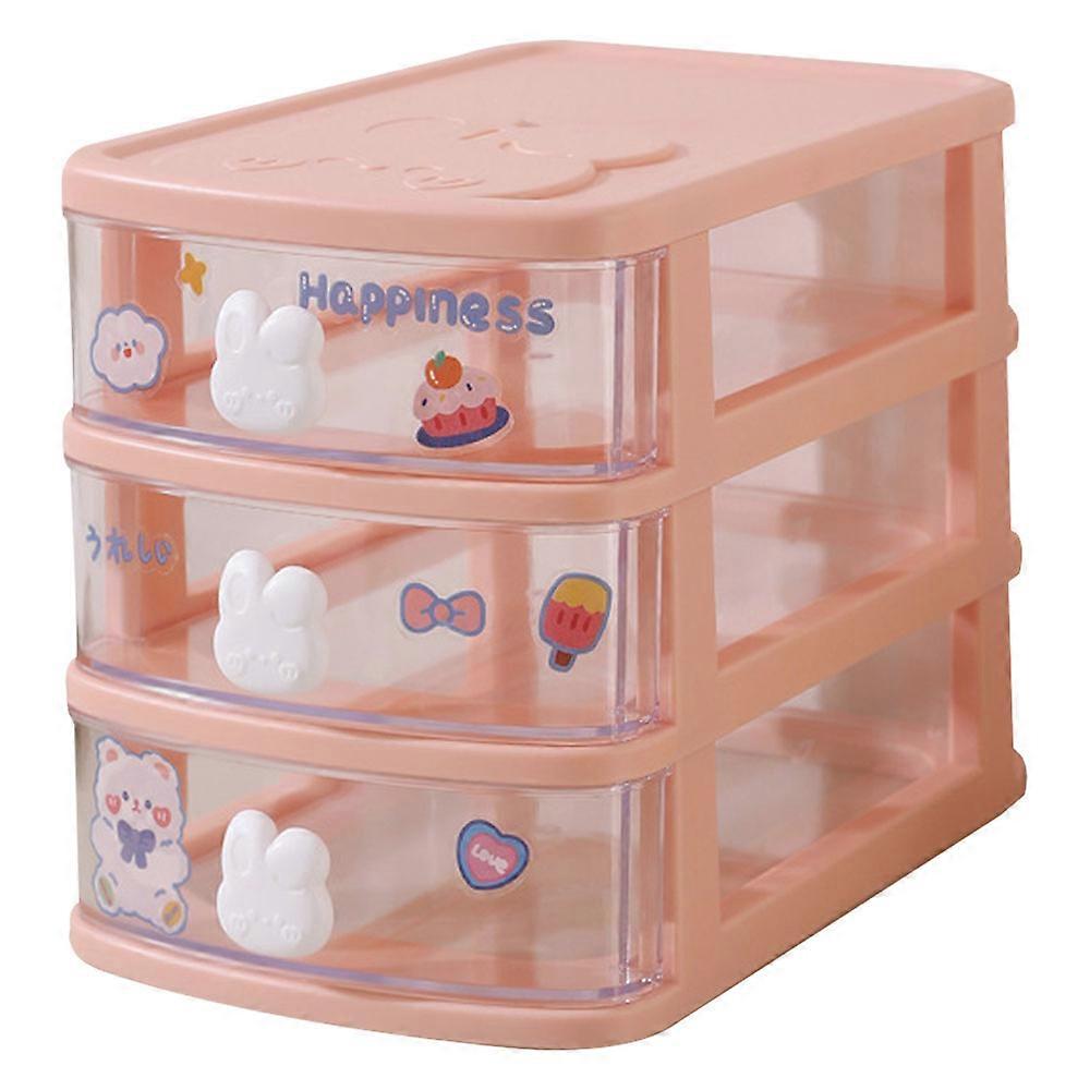 Cute storage box for girls, multi-layer desk storage drawer, small rabbit handle - white