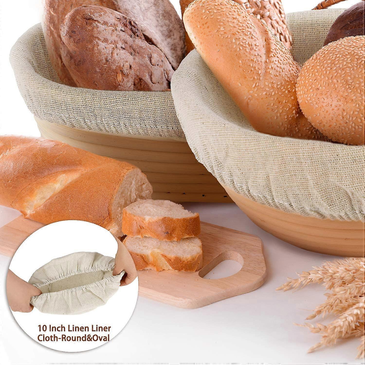 Conjunto de 6 Peças de Pano de Cesta de Prova Banneton de Pão Redondo e Oval 9 Polegadas e 10 Polegadas Forro de Pano de Prova de Brotform Natural Rattan Baking Dough Ba