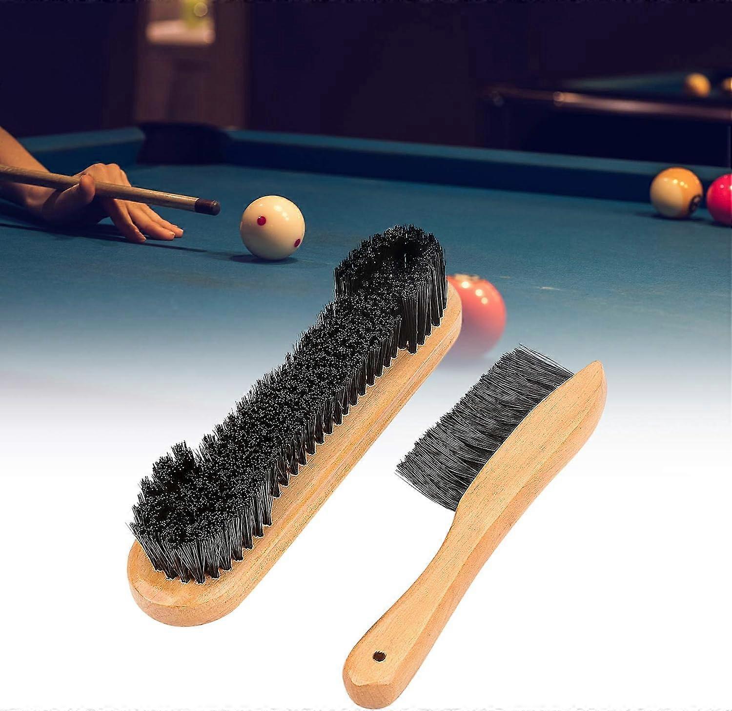2pcs Pool Table Brush Cleaner Kit, Snooker Billiards Pool Table Rail Brush Set with Wooden Handle for Billiard Table Cleaning Tool