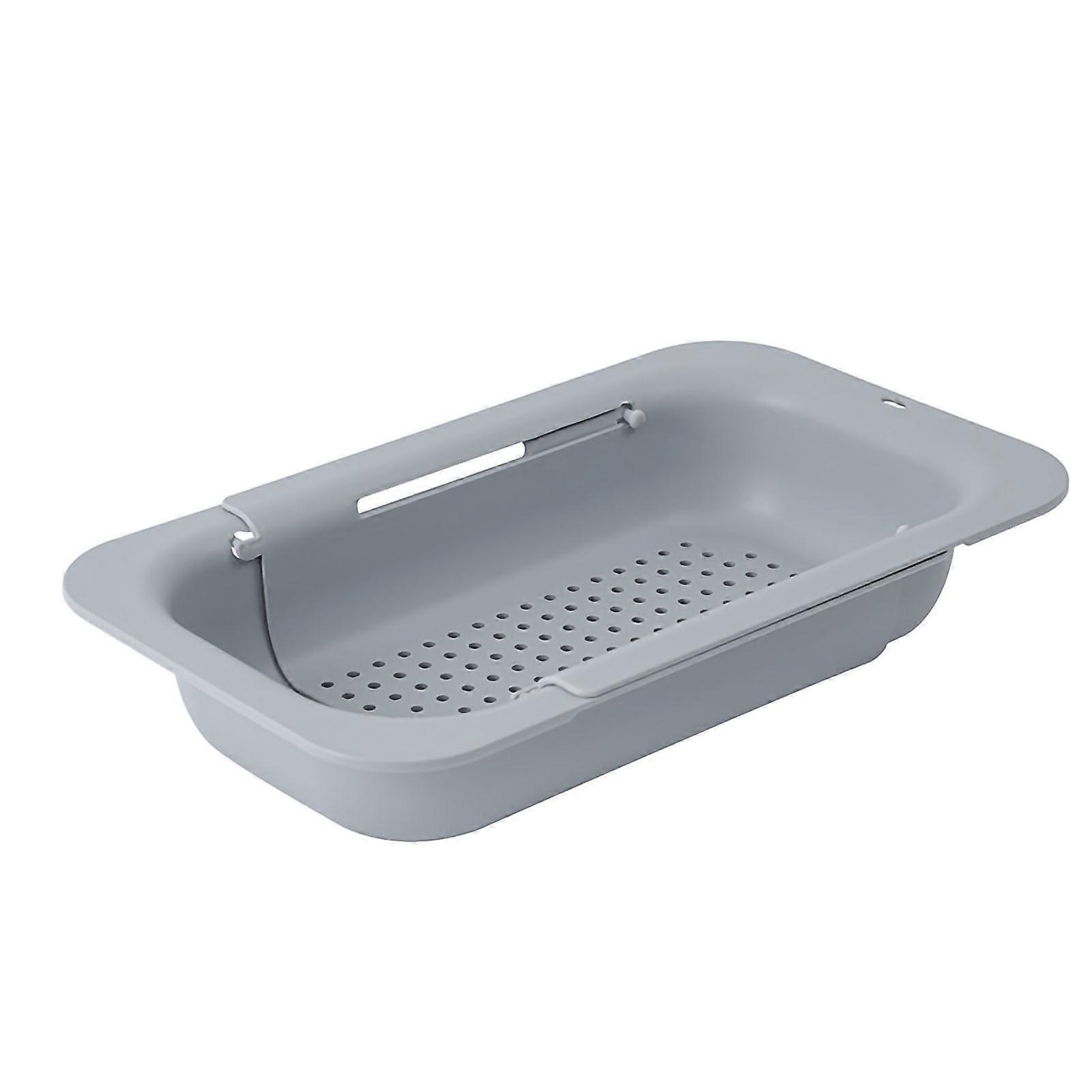 Retractable Sink Basket Rectangular Multifunctional Thicken Durable PP Drain Basket for Vegetable Fruit Grey