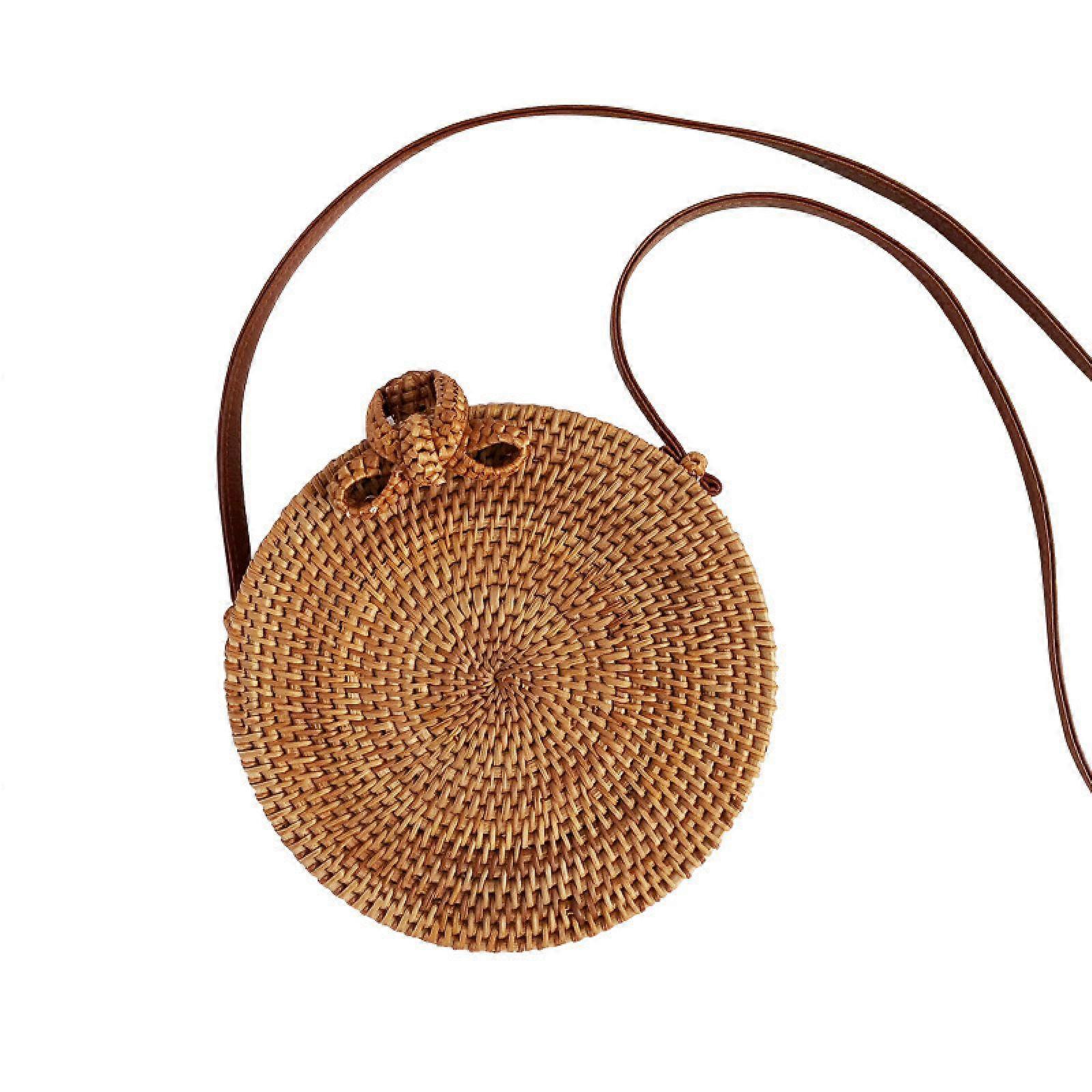 Women's Round Rattan Bag - Handmade Ata Wicker Wallet - Round, Square, Oval Brown Straw Boho Bag -GSL