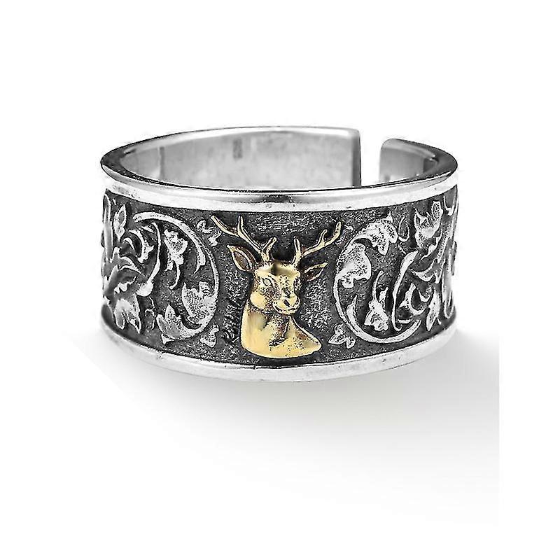 Hirsch Herren Ring Vintage Mode Offener Einstellring