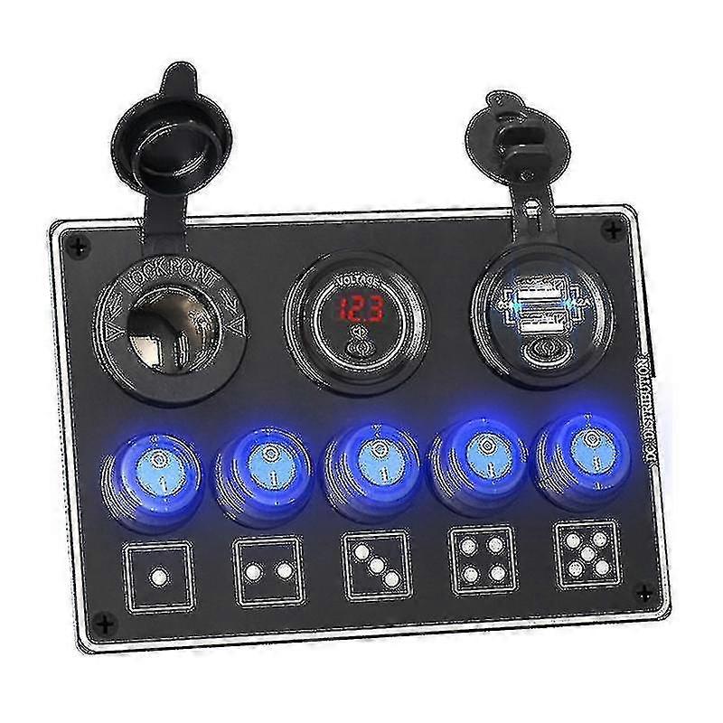 العالمي 5 عصابة الروك المزدوج USB شاحن أدى الفولمتر مع التبديل 12V منفذ قبل السلكية لوحة التبديل لشاحنة سيارة قارب البحرية الاستحمام