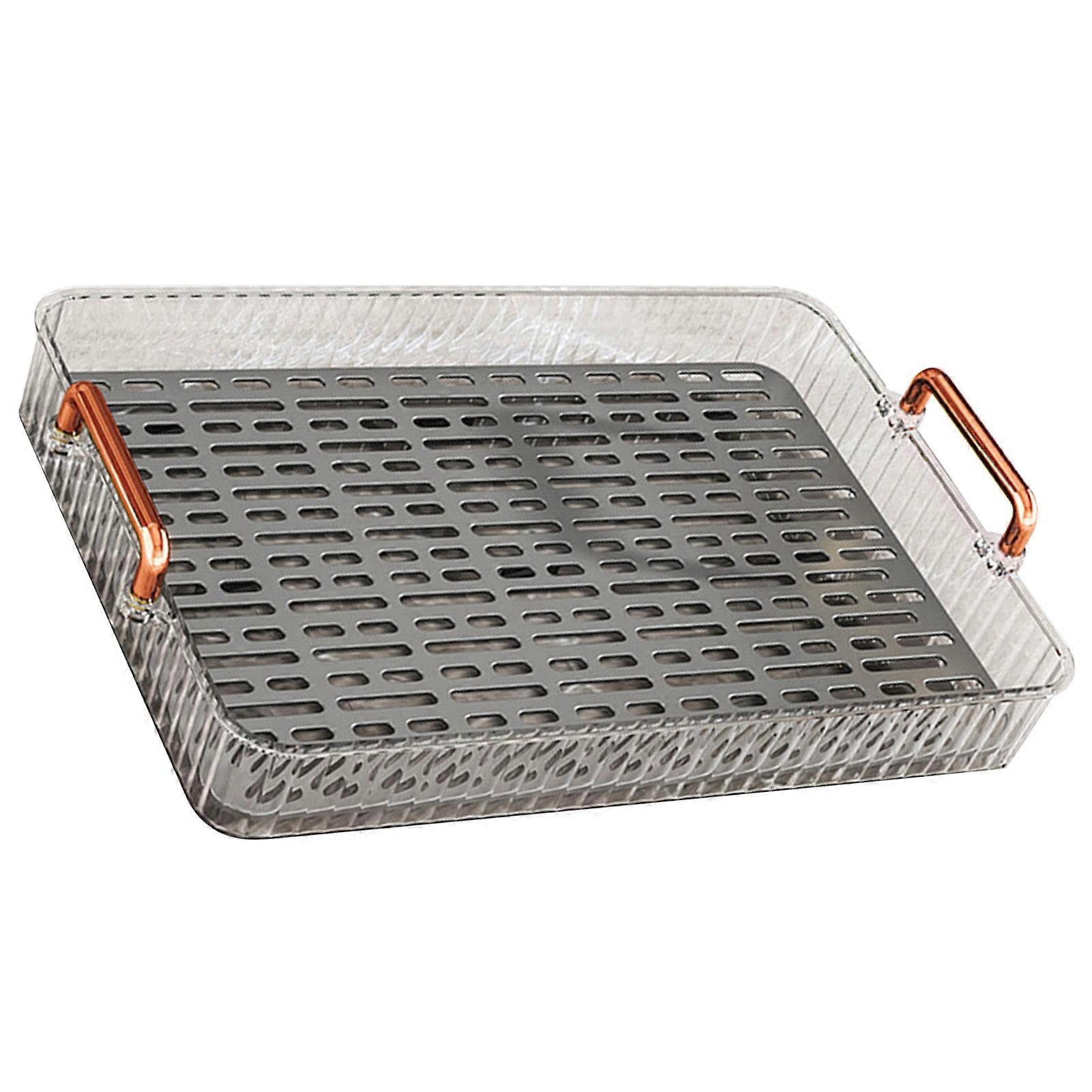 Large Capacity Double Layer Tea Tray with Handle for Living Room - White