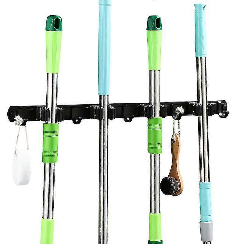 Multifunctional Wall-Mounted Broom Holder, Storage Hanger Holder With 5 Slots And 6 Hooks For Your Kitchen, Garage, Laundry Room - Free Screwdriver