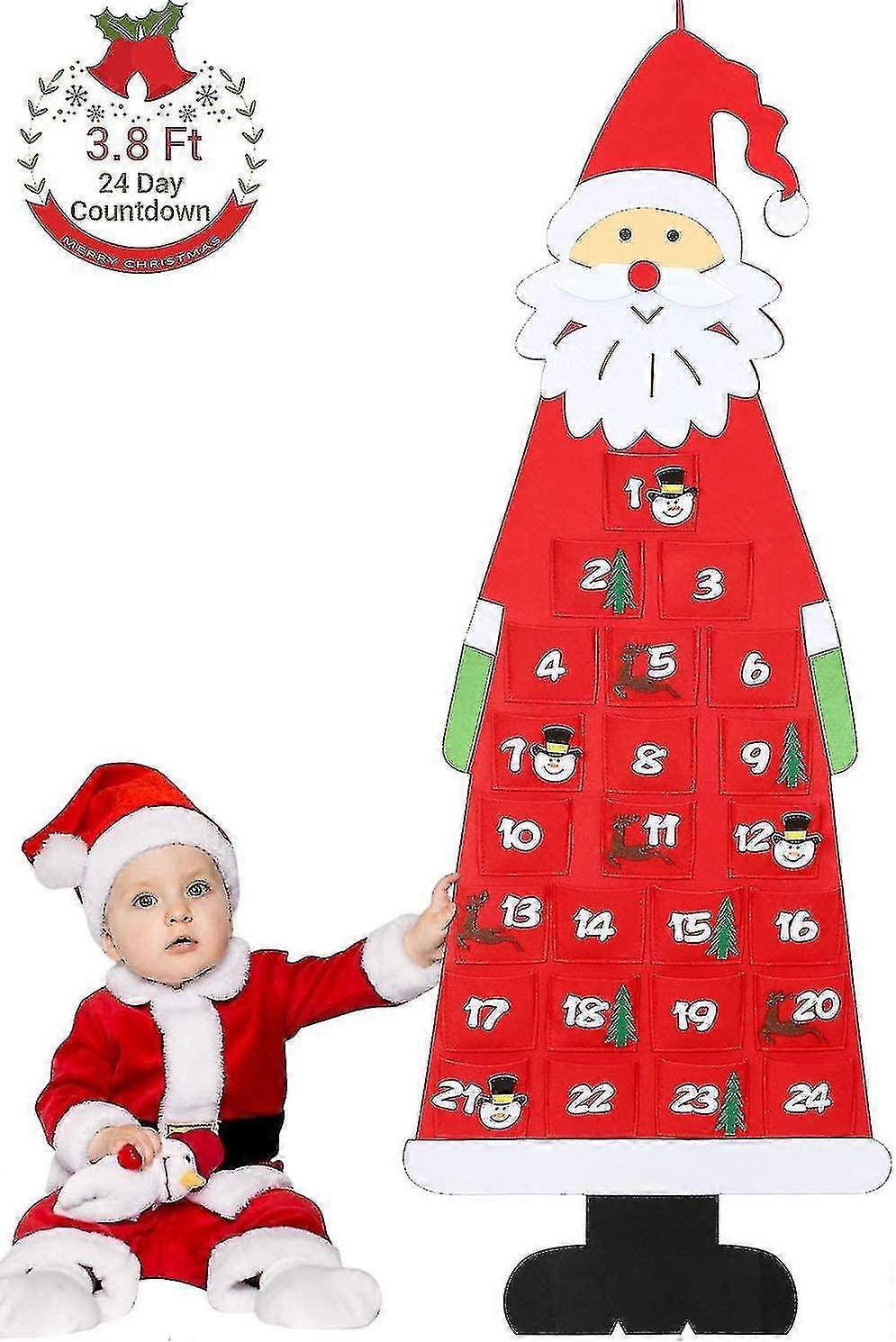 クリスマスフェルトアドベントカレンダー、壁掛けサンタフェルトアドベントカレンダー24日ポケットクリスマスカウントダウンカレンダー装飾新年ホームオフィ