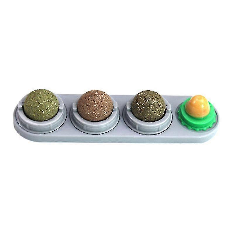 Cat Catnip Ball Set Self-adhesive Rotated Catnip Silvervine Lick Ball Pet Kitten Molar Teething Cleaning Toy Wall Mount