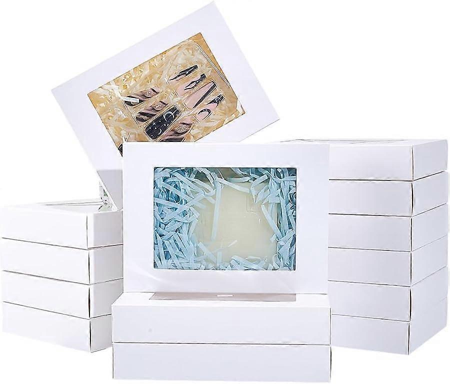 Rectangle Paper Biscuit Boxes with Clear Window for Party Wedding Bakery Box White Finished Product: 14.5x10.5x2.5cm