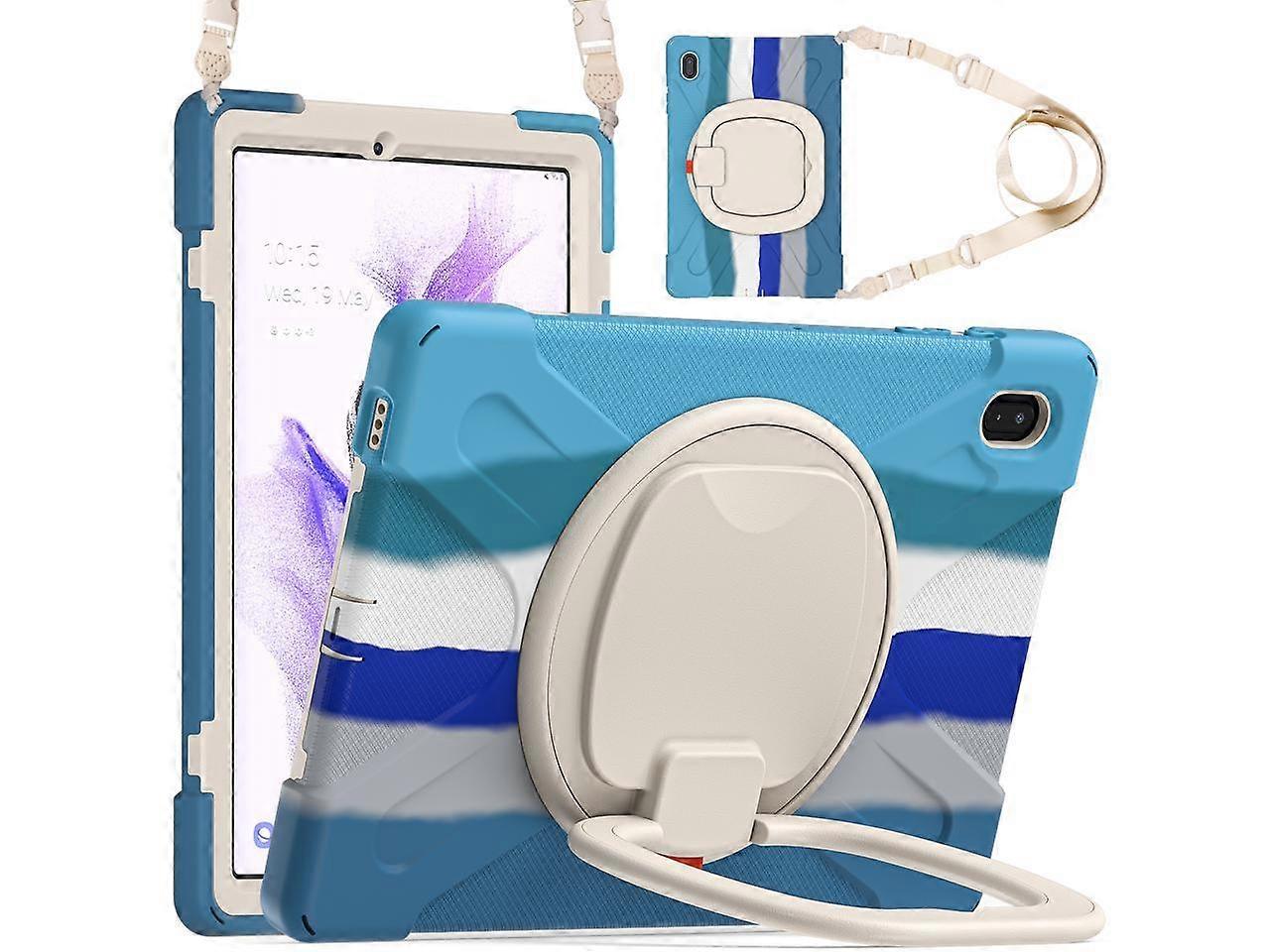 Galaxy Tab S7 FE 12.4 inch Case, 3-Layer Structure Heavy Duty Case with Rotatable Kickstand, Shoulder/Hand Strap Model: SM-T730 / T733 / T735 / T736 /