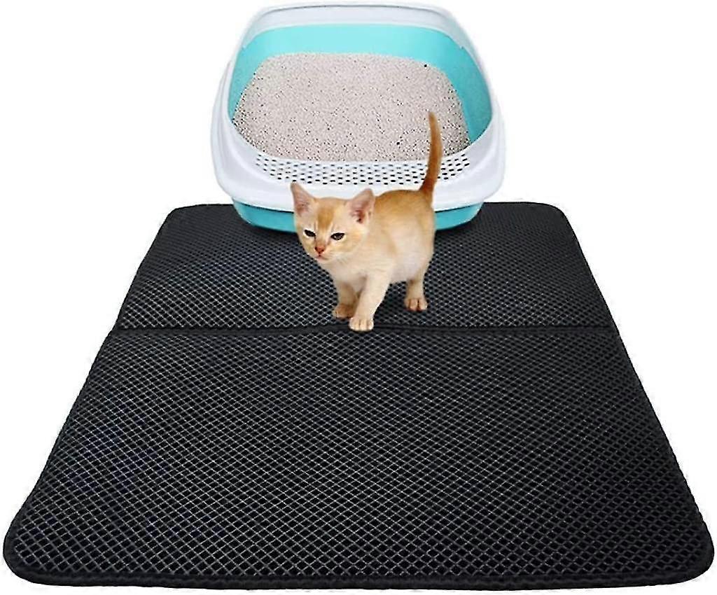 Cat Litter Mat, Large Cat Litter Mat, Litter Mat Honeycomb Design Mat, Waterproof Double Layer Design Cat Mat, Litter Box Accessories Black 55*70cm