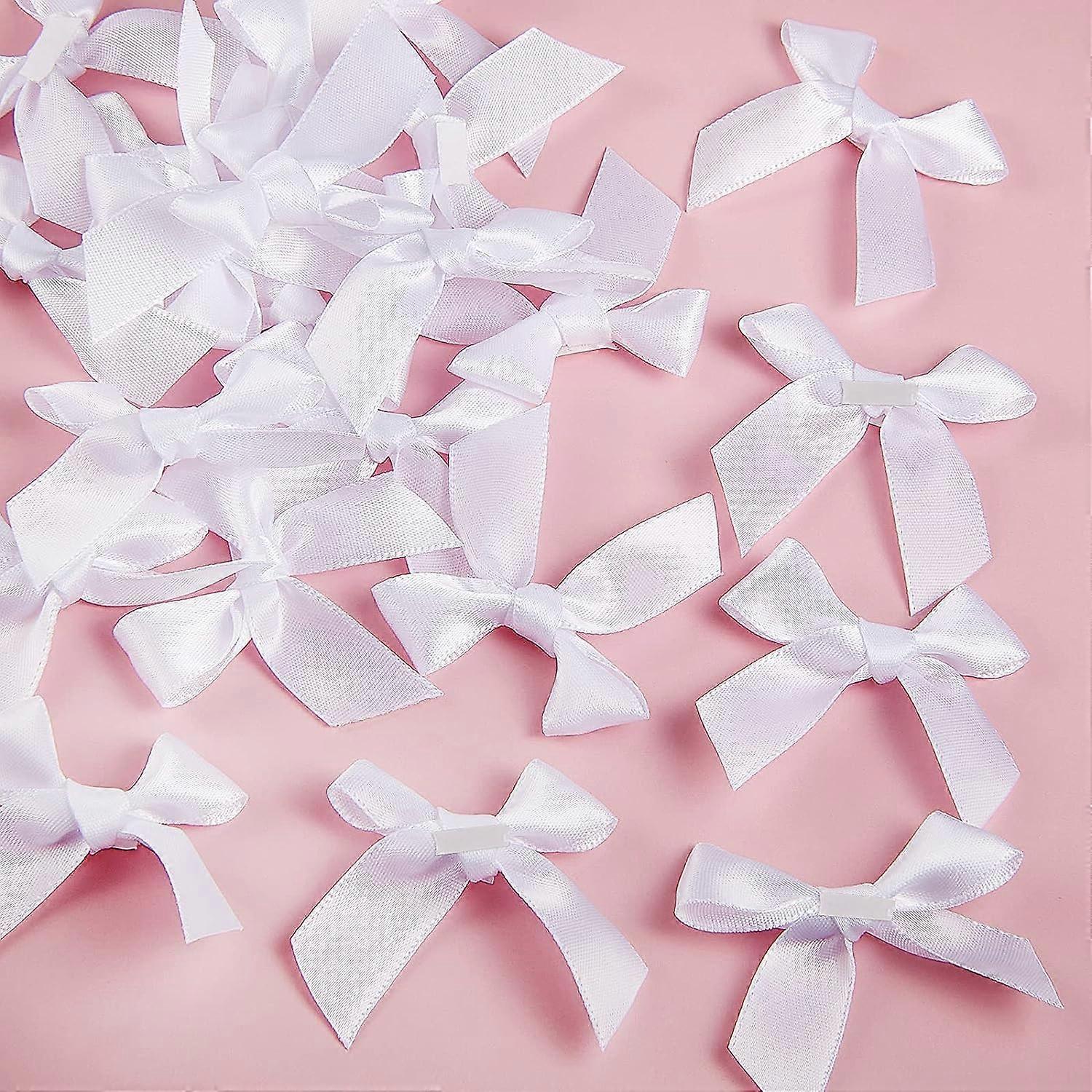 24 Pieces Self Adhesive Satin Ribbon Bows for DIY Crafts Valentine's Day Baby Shower Card Making Embellishments, 5cm Width (White)