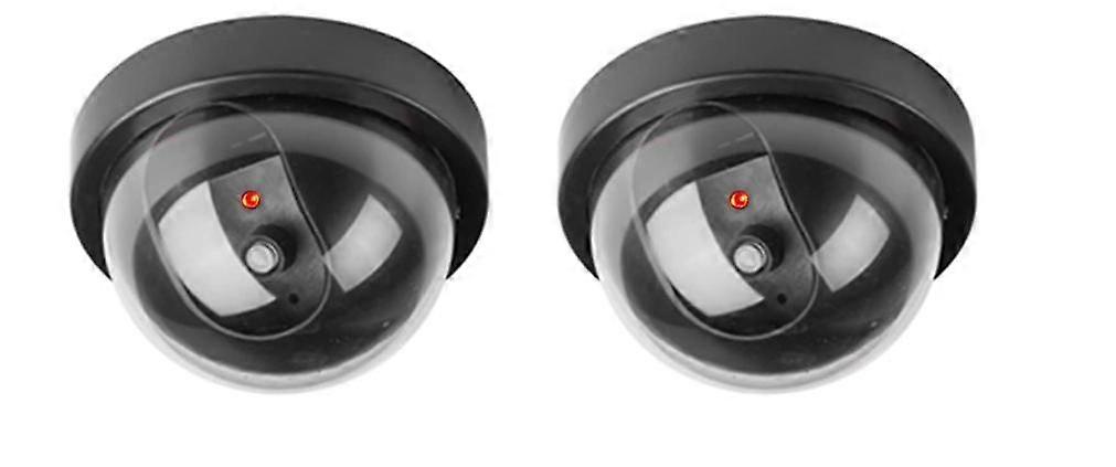 Set of 2 Virtual Security Dome Cameras with Flashing LED Lights (Black)