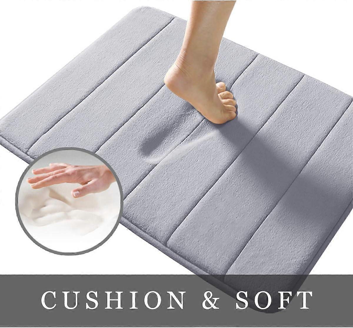 Memory foam bath mat 15.5" X 23" coral fleece super non-slip, fast absorbing, soft, comfortable and easy to dry machine washable bathroom mat, grey