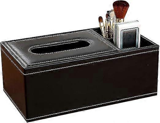 (Black Leather) Three Compartment Keychain Tissue Storage Box, Multi-Purpose Tissue Box