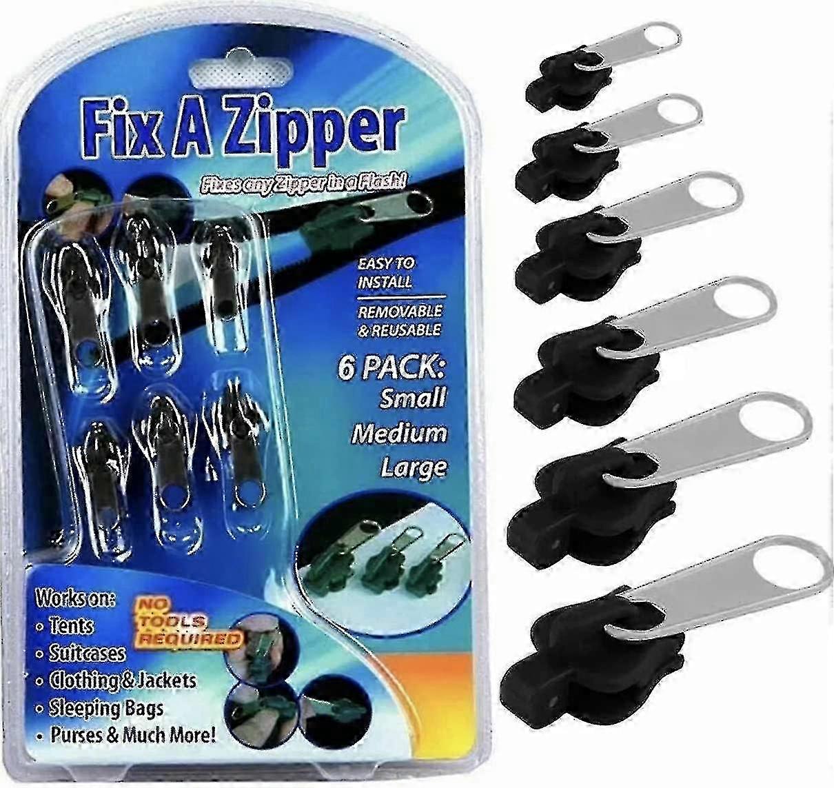 Fix A Zipper 6 Pack Zip Rescue Instant Repair Kit Replacement Black