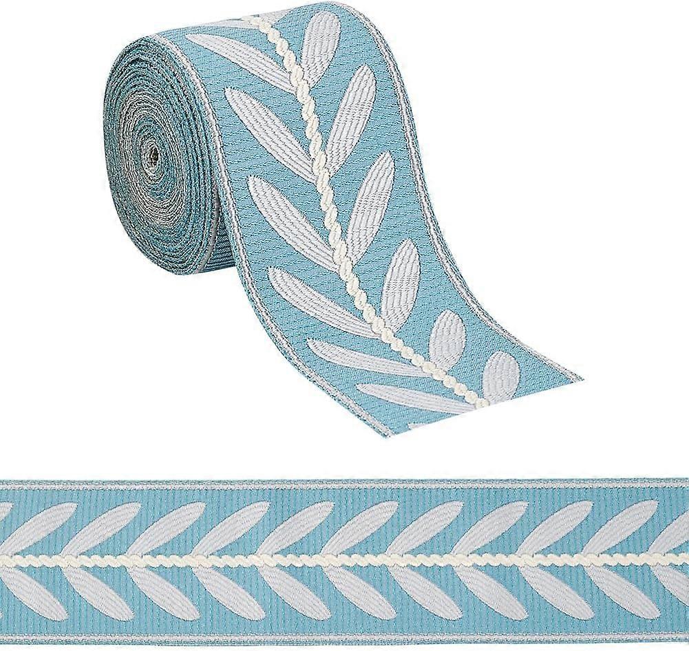 Polyester Jacquard Leaf Ribbon for Garment Accessories Light Blue 2-3/4 inch(70mm)