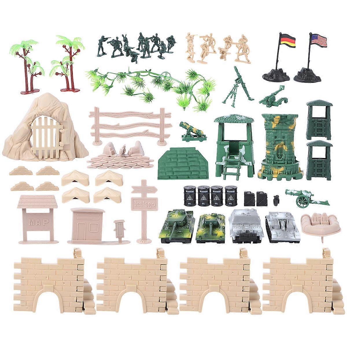 100pcs דגם גדר צבאית סט צעצועים הרכבה DIY שק חול גדר היקפית חורבות שולחן חול דגם (ירוק צבא)