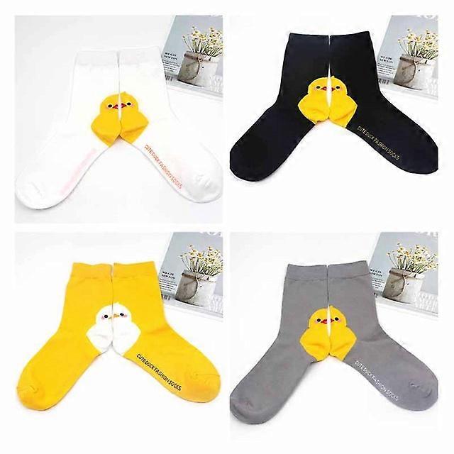 4ペアロットパック女性靴下アヒル新しい日本の韓国風パターンアートカワイイかわいい原宿ハッピーカラフルショートコットンソックス-グレー4、EU35-42
