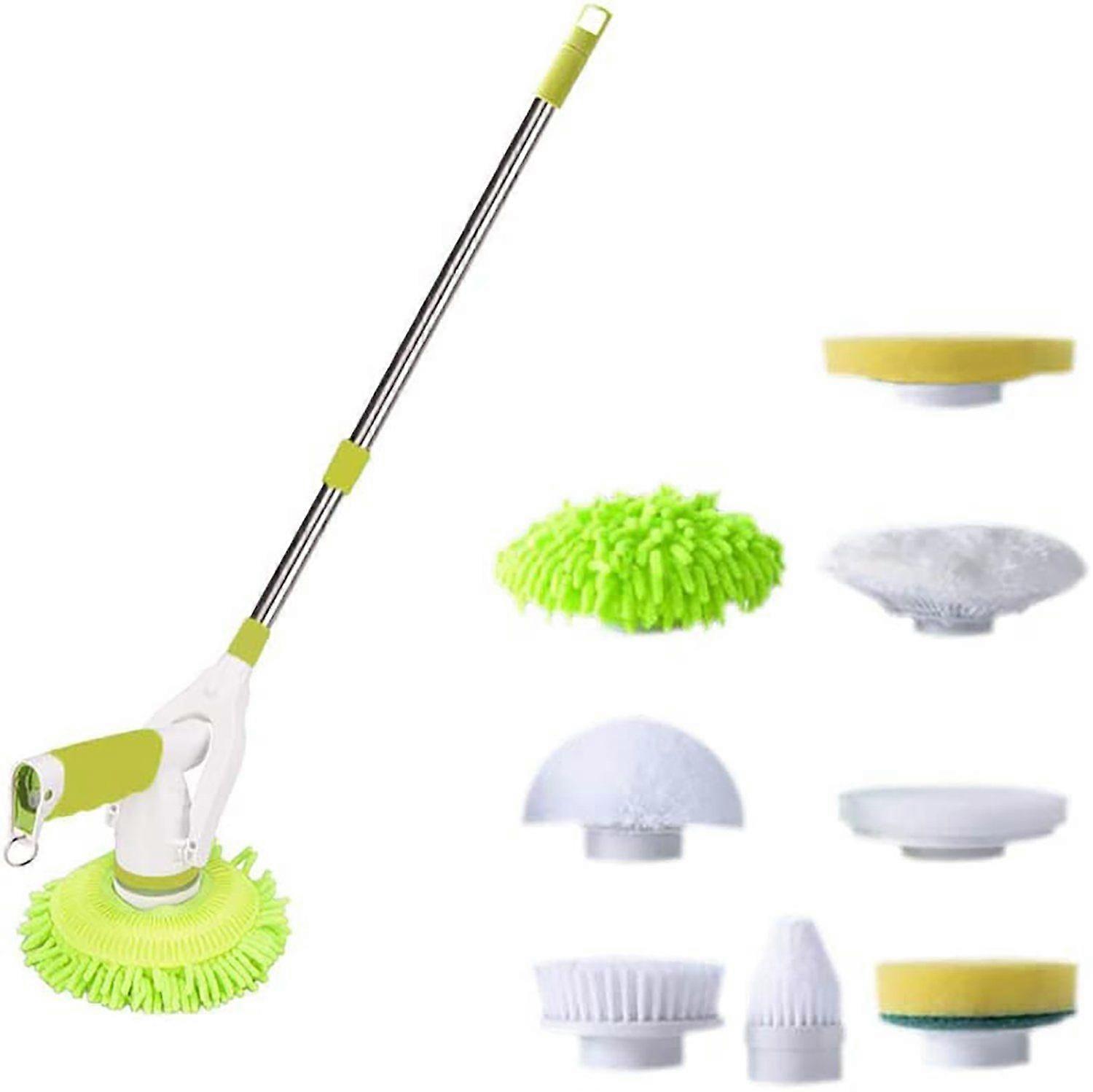 Set Electric Cleaning Brush Tile Cleaner with 7 Brush Heads Extension Rod, Rechargeable Spin Cleaning