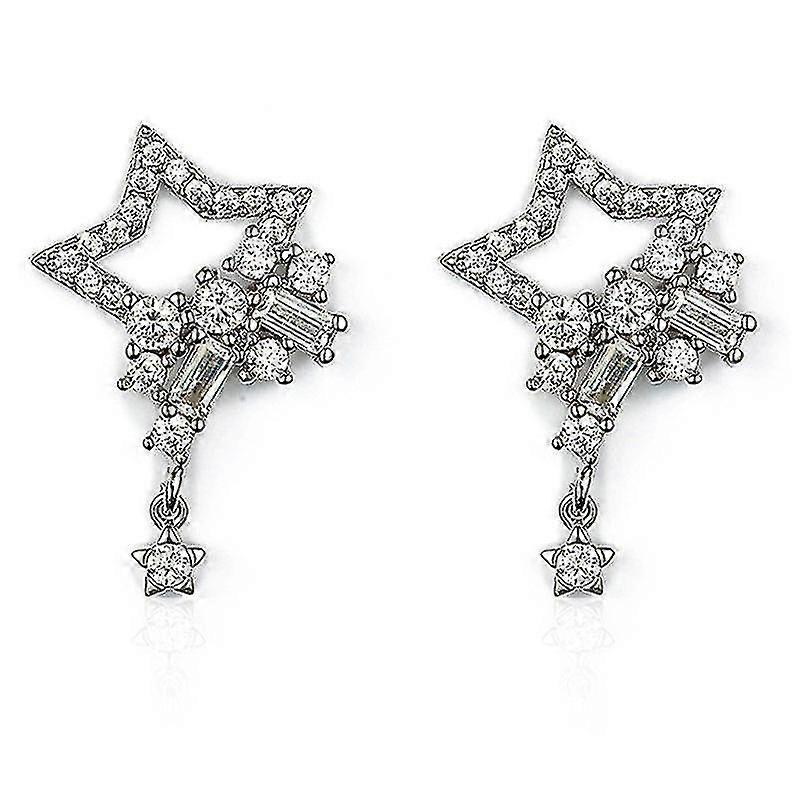 S925 Silver Crystal Rhinestones Star Shape Stud Earrings 2.5cm