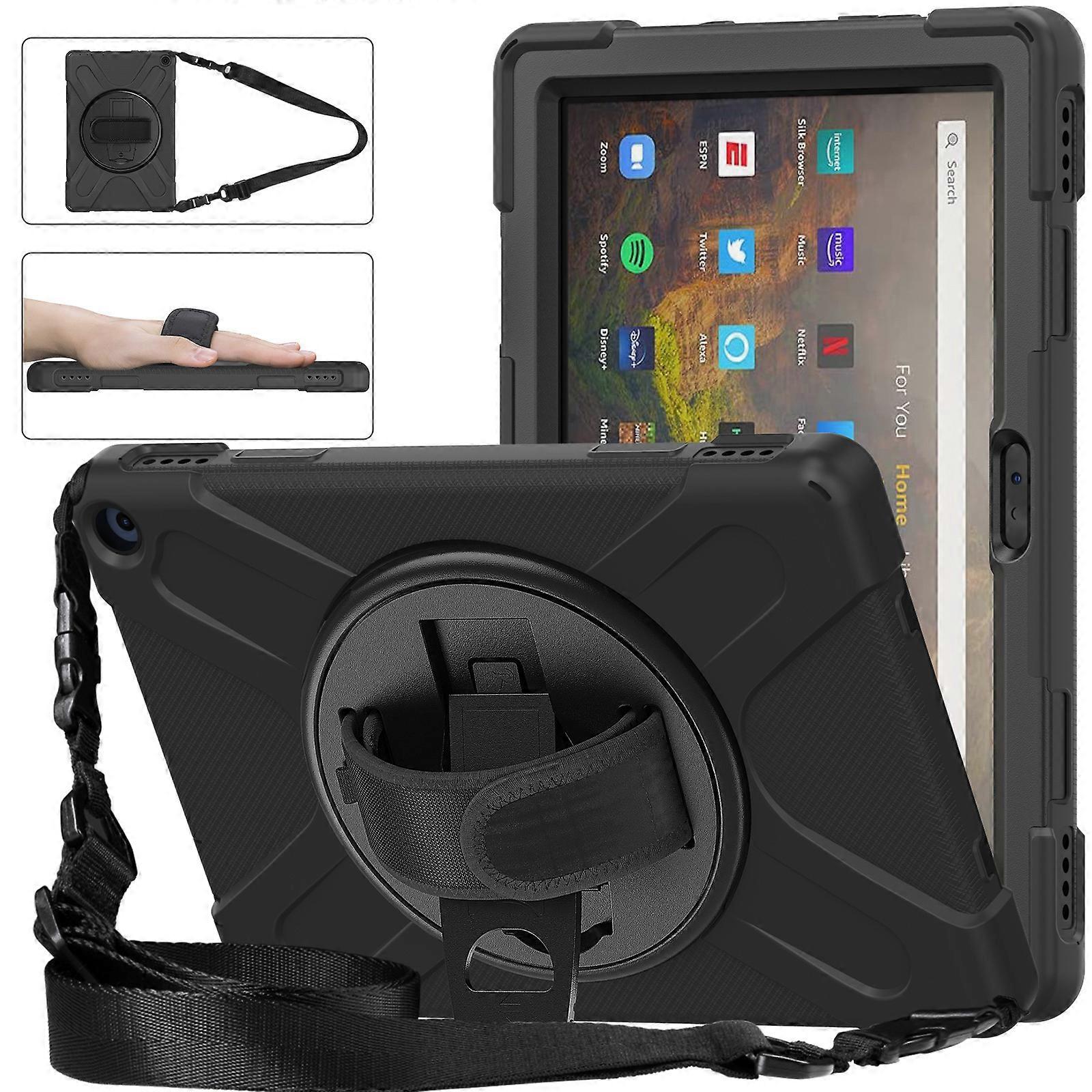 HD 10/HD 10 Plus 11th Generation 2021 Case,Heavy Duty Shockproof Protective Case with Rotating Hand Strap Fire HD 10 / HD 10 Plus Tablet