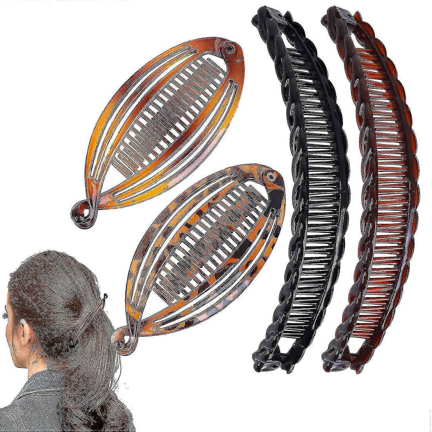 4 pièces Pinces à cheveux banane dans un style vintage, pour cheveux épais et bouclés, pinces à cheveux en queue de poisson Stcyv A