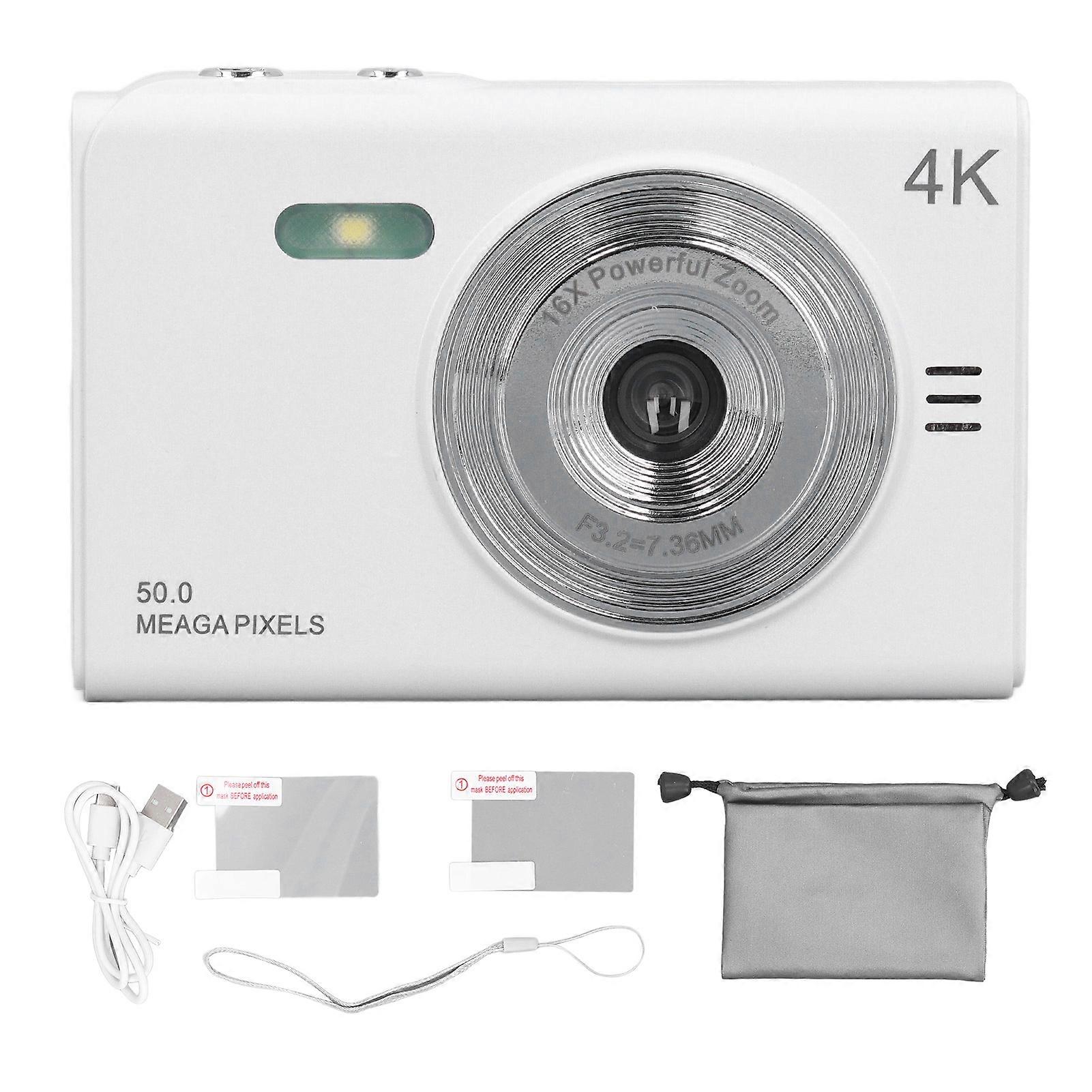Digital Camera 50MP Support 128GB Memory Card Multiple Zoom Mirrorless Camera 2.88in TFT Screen Anti Shake Compact Camera for Wedding Party White