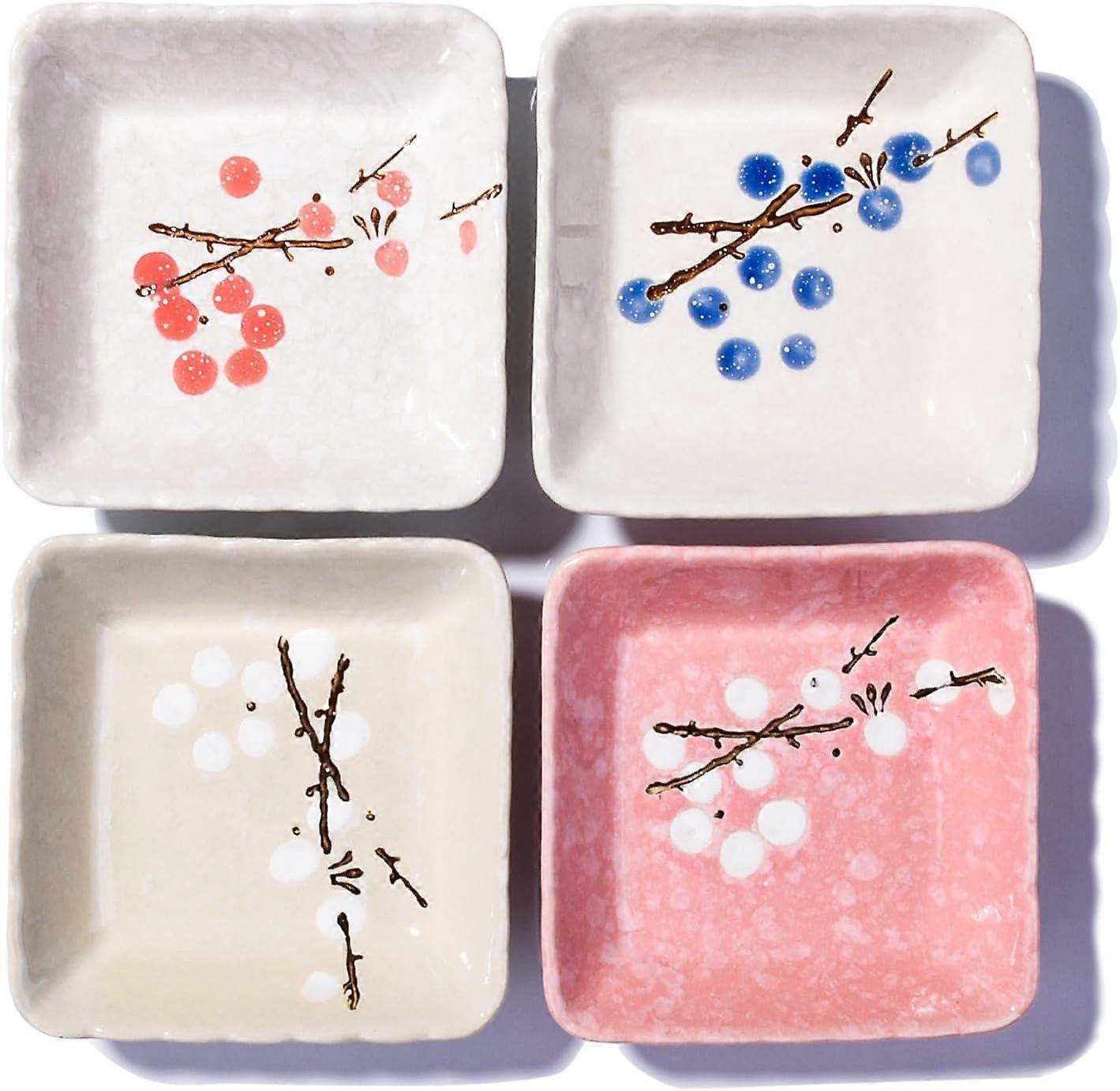 Ceramic Japanese Sauce Dish Set of 4 Creative Seasoning Sauce Dish Square Soy Sauce Dish Sushi Dish Bone Sauce Dish Suitable for BBQ Side Dishes Soy S