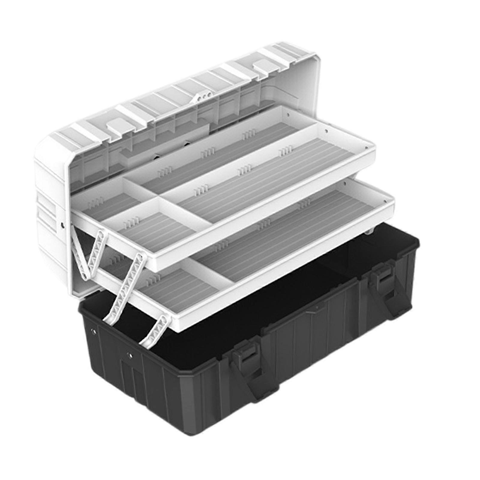 3 Layer Foldable Tool Box Suitcase Multipurpose Organizer Fishing Tackle Box 40cmx21cmx18.5cm Top Gray Base Black