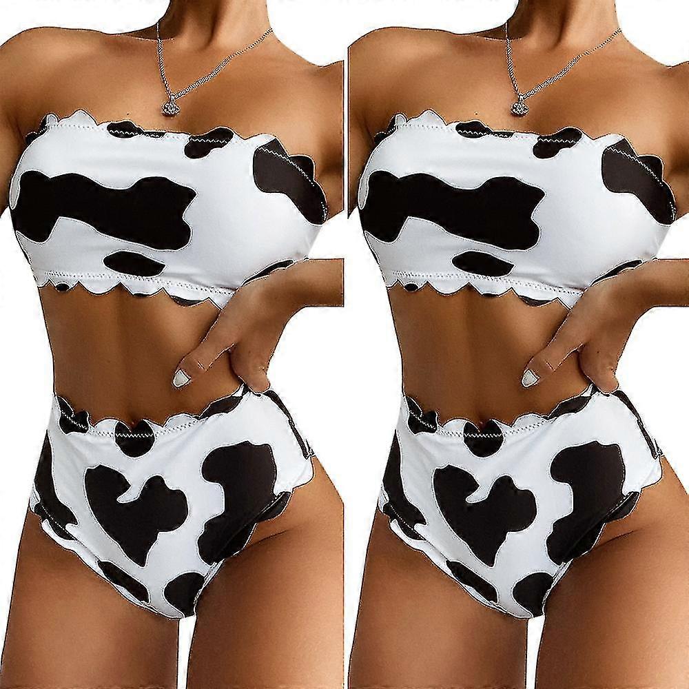 Kvinnor Cow Print Bandeau Badkläder Bikini Set Baddräkt Baddräkt Strandkläder