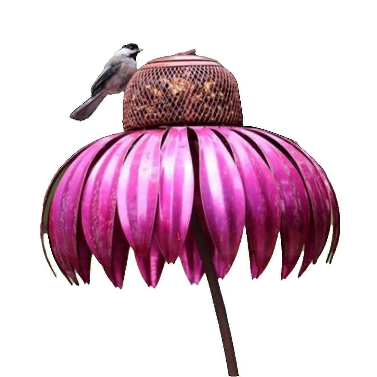 Rote Vogelfutterhausflasche mit Ständer Outdoor Garten Blumenförmiges Vogelfutterhäuschen